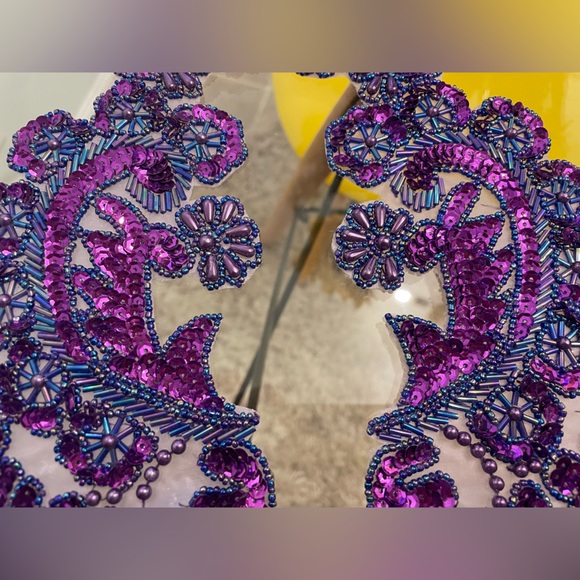 Set of sequined and beaded appliqués. Purple and blue flower design - Picture 3 of 5